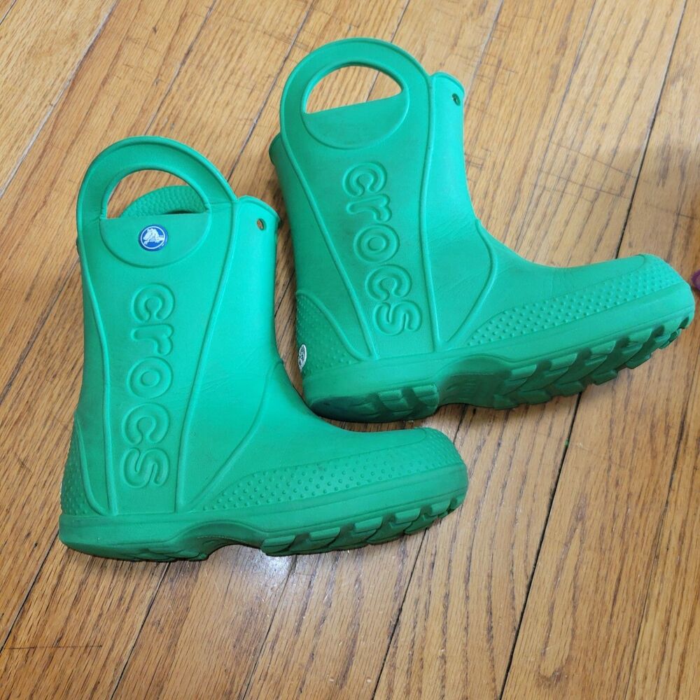 Crocs Kids Pull On Green Rubber Rain  Boots Size 10 Childrens Boots